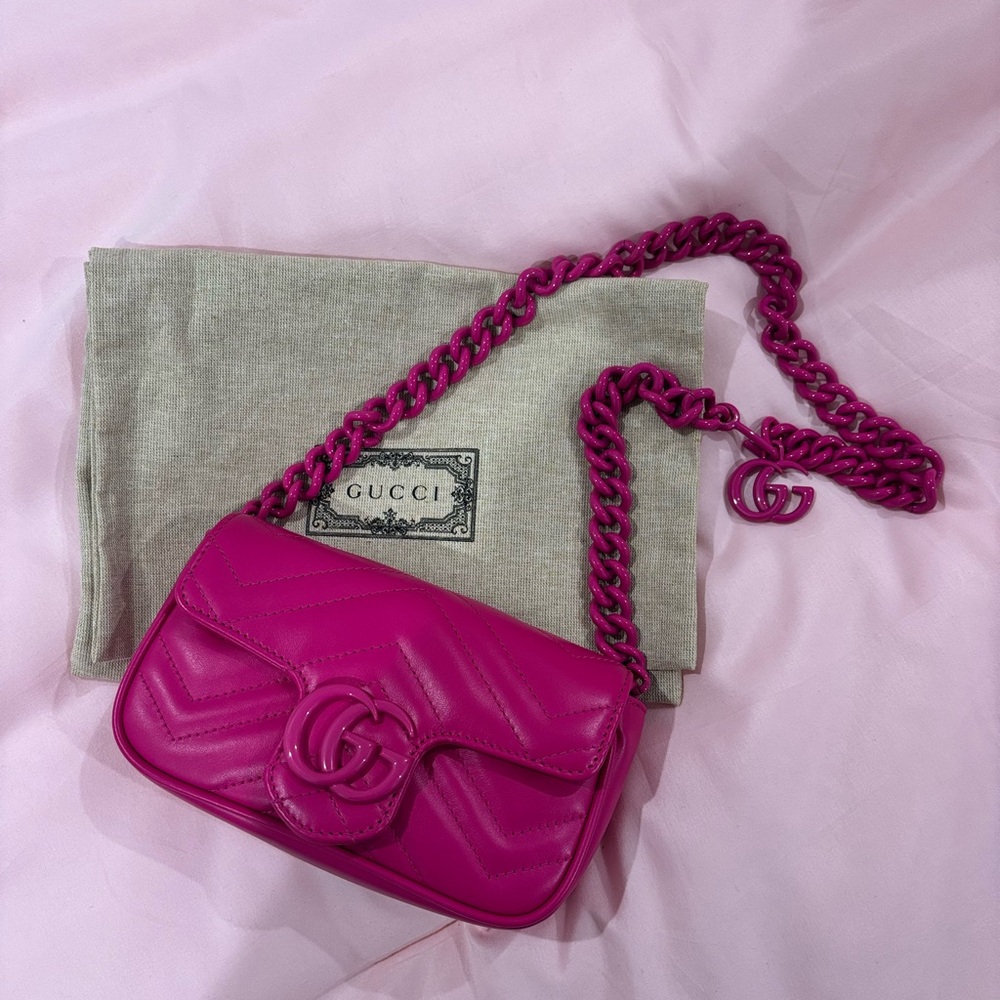 Gucci Mini Marmont Fuschia Calfskin Shoulder Bag